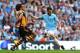 MANCHESTER, ENGLAND - AUGUST 31: Alvaro Negredo of Manchester City takes on Tom Huddlestone of Hull City during the Barclays Premier League match between Manchester City and Hull City at the Etihad Stadium on August 31, 2013 in Manchester, England. (Photo