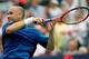MONTREAL, CANADA - AUGUST 14: Andre Agassi of the U.S. hits a shot against Rafael Nadal of Spain during the final match at the ATP Rogers Cup Masters tennis tournament August 14, 2005 at Uniprix Stadium in Montreal, Canada. (Photo by Robert Laberge/Gett