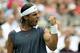 MONTREAL - AUGUST 14: Rafael Nadal of Spain celebrates a winning point as he goes on to defeat Andre Agassi of the United States by a score of 6-3, 4-6, 6-2 during the final match at the ATP Rogers Cup Masters tennis tournament on August 14, 2005 at the U