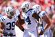 SAN FRANCISCO, CA - SEPTEMBER 22: Trent Richardson #34 of the Indianapolis Colts celebrates with Stanley Havili #39 after scoring a touchdown against the San Francisco 49ers at Candlestick Park on September 22, 2013 in San Francisco, California. (Photo