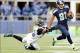 Sep 22, 2013; Seattle, WA, USA; Seattle Seahawks wide receiver Golden Tate (81) breaks the tackle by Jacksonville Jaguars outside linebacker Geno Hayes (55) during the 1st half at CenturyLink Field. Seattle defeated Jacksonville 45-17. Mandatory Credit: S
