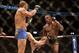 Gustafsson just about managing to check a good roundhouse kick.