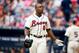 ATLANTA, GA - SEPTEMBER 15: Justin Upton #8 of the Atlanta Braves argues a call against the San Diego Padres during the eighth inning at Turner Field on September 15, 2013 in Atlanta, Georgia. The Padres won 4-0. (Photo by Kevin Liles/Getty Images)