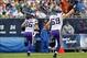 Sep 15, 2013; Chicago, IL, USA; Minnesota Vikings defensive end Jared Allen (69) celebrates after forcing a fumble that is recovered for a touchdown by defensive end Brian Robison (96) against the Chicago Bears during the first half at Soldier Field. Mand
