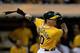 OAKLAND, CA - SEPTEMBER 17: Josh Donaldson #20 of the Oakland Athletics hits an RBI wallk-off single scoring Jemile Weeks #19 in the bottom of the ninth inning to defeat the Los Angeles Angels of Anaheim 2-1. at O.co Coliseum on September 17, 2013 in Oak