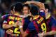 BARCELONA, SPAIN - SEPTEMBER 24: Neymar (C) of FC Barcelona celebrates with his team-mates after scoring the opening goal during the La Liga match between FC Barcelona and Real Sociedad de Futbol at Camp Nou on September 24, 2013 in Barcelona, Spain. (P