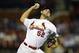 Sep 24, 2013; St. Louis, MO, USA; St. Louis Cardinals starting pitcher Michael Wacha (52) throws to a Washington Nationals batter during the first inning at Busch Stadium. Mandatory Credit: Jeff Curry-USA TODAY Sports