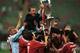 23 May 2001: The Bayern Muinch players celebrate their victory with manager Ottmar Hitzfeld after the match between Valencia and Bayern Munich in the UEFA Champions League Final at the San Siro, Milan, Italy. Mandatory Credit: Alex Livesey/ALLSPORT
