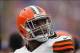 Sep 22, 2013; Minneapolis, MN, USA; Cleveland Browns linebacker Barkevious Mingo (51) looks on during the third quarter against the Minnesota Vikings at Mall of America Field at H.H.H. Metrodome. The Browns defeated the Vikings 31-27. Mandatory Credit: Br