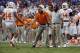 Sep 21, 2013; Gainesville, FL, USA; Tennessee Volunteers head coach Butch Jones high fives quarterback Justin Worley (14) after they scored a touchdown against the Florida Gators during the second half at Ben Hill Griffin Stadium. Florida Gators defeated