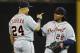 MINNEAPOLIS, MN - SEPTEMBER 24: Miguel Cabrera #24 and Prince Fielder #28 of the Detroit Tigers celebrate a win of the game against the Minnesota Twins on September 24, 2013 at Target Field in Minneapolis, Minnesota. The Tigers defeated the Twin 4-2. (Pho