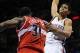 Mar 27, 2013; Oklahoma City, OK, USA; Oklahoma City Thunder guard Jeremy Lamb (11) attempts a dunk while being fouled by Washington Wizards forward Chris Singleton (31) during the second half at Chesapeake Energy Arena. Mandatory Credit: Mark D. Smith-USA