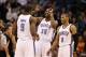 Feb. 10, 2013; Phoenix, AZ, USA: Oklahoma City Thunder small forward Kevin Durant (35), point guard Russell Westbrook (0) and power forward Serge Ibaka (9) against the Phoenix Suns at the US Airways Center. Mandatory Credit: Mark J. Rebilas-USA TODAY Spor