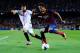 BARCELONA, SPAIN - SEPTEMBER 14: Neymar of FC Barcelona duels for the ball with Jorge Andujar Moreno 'Coke' of Sevilla FC during the La Liga match between FC Barcelona and Sevilla FC at Camp Nou on September 14, 2013 in Barcelona, Spain. (Photo by David
