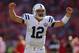 SAN FRANCISCO, CA - SEPTEMBER 22: Andrew Luck #12 of the Indianapolis Colts celebrates after scoring in the fourth quarter against the San Francisco 49ers at Candlestick Park on September 22, 2013 in San Francisco, California. (Photo by Jed Jacobsohn/Ge