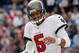 FOXBORO, MA - SEPTEMBER 22: Josh Freeman #5 of the Tampa Bay Buccaneers reacts after throwing an incomplete pass in the second half against the New England Patriots at Gillette Stadium on September 22, 2013 in Foxboro, Massachusetts. (Photo by Jim Rogash