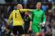 BIRMINGHAM, ENGLAND - SEPTEMBER 28: Manchester City keeper Joe Hart (r) is consoled by Villa keeper Brad Guzan after the Barclays Premier League match between Aston Villa and Manchester City at Villa Park on September 28, 2013 in Birmingham, England. (P