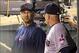 Sep 26, 2013; Minneapolis, MN, USA; Cleveland Indians manager Terry Francona (right) talks to Cleveland Indians third base coach Brad Mills in the dug out during the third inning against the Minnesota Twins at Target Field. Mandatory Credit: Jesse Johnson