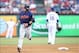 Jun 12, 2013; Arlington, TX, USA; Cleveland Indians shortstop Mike Aviles (4) rounds second base after hitting a home run during the second inning against the Texas Rangers at Rangers Ballpark in Arlington. Mandatory Credit: Kevin Jairaj-USA TODAY Sports