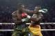 Sep 28, 2013; Montreal, Quebec, Canada; Adonis Stevenson (yellow trunks) and Tavoris Cloud (cammo trunks) box during their light-heavyweight WBC world championship bout at the Bell Centre. Mandatory Credit: Eric Bolte-USA TODAY Sports