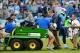 Tennessee quarterback Jake Locker exits the game in the third quarter due to apparent leg injury