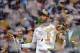 Jun 20, 2013; Miami, FL, USA; Miami Heat small forward LeBron James holds the MVP trophy and the Larry O'Brien Championship trophy after defeating the San Antonio Spurs in game seven in the 2013 NBA Finals at American Airlines Arena. Miami Heat won 95-88