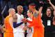 December 25, 2012; Los Angeles, CA, USA; Los Angeles Lakers shooting guard Kobe Bryant (24) greets New York Knicks small forward Carmelo Anthony (7) following the 100-94 victory at Staples Center. Mandatory Credit: Gary A. Vasquez-USA TODAY Sports