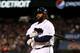 DETROIT, MI - OCTOBER 28: Prince Fielder #28 of the Detroit Tigers reacts after being stuck out swinging against Matt Cain #18 of the San Francisco Giants to end the first inning during Game Four of the Major League Baseball World Series at Comerica Park