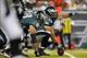 Aug 29, 2013; East Rutherford, NJ, USA; Philadelphia Eagles center Dallas Reynolds (66) calls out at a play against the New York Jets during the second half of a preseason game at Metlife Stadium. The Jets won 27-20. Mandatory Credit: Joe Camporeale-USA T