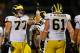 EAST HARTFORD, CT - SEPTEMBER 21: Taylor Lewan #77 of the Michigan Wolverines reacts in the 4th quarter against the Connecticut Huskies at Rentschler Field on September 21, 2013 in East Hartford, Connecticut. (Photo by Jim Rogash/Getty Images)