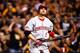 PITTSBURGH, PA - OCTOBER 01: Joey Votto #19 of the Cincinnati Reds reacts after striking out in the fourth inning against the Pittsburgh Pirates during the National League Wild Card game at PNC Park on October 1, 2013 in Pittsburgh, Pennsylvania. (Photo
