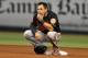 ST. PETERSBURG, FL - SEPTEMBER 20: Infielder Brian Roberts #1 of the Baltimore Orioles crouches at 2nd base while the Tampa Bay Rays change pitchers September 20, 2013 at Tropicana Field in St. Petersburg, Florida. (Photo by Al Messerschmidt/Getty Images