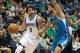 Mar 17, 2013; Minneapolis, MN, USA; Minnesota Timberwolves guard Ricky Rubio (9) dribbles past New Orleans Hornets guard Greivis Vasquez (21) during the first quarter at the Target Center. Mandatory Credit: Brace Hemmelgarn-USA TODAY Sports