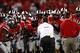 Sep 28, 2013; Columbus, OH, USA; Ohio State Buckeyes head coach Urban Meyer pumps the team up before the game against the Wisconsin Badgers at Ohio Stadium. Mandatory Credit: Raj Mehta-USA TODAY Sports