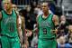 Jan 25, 2013; Atlanta, GA, USA; Boston Celtics point guard Rajon Rondo (9) reacts to a call in overtime against the Atlanta Hawks at Philips Arena. The Hawks won 123-111. Mandatory Credit: Daniel Shirey-USA TODAY Sports
