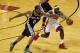 Jun 20, 2013; Miami, FL, USA; Miami Heat small forward LeBron James (6) and San Antonio Spurs small forward Kawhi Leonard (2) battle for a loose ball during the second quarter of game seven in the 2013 NBA Finals at American Airlines Arena. Mandatory Cred