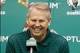 Jul 5, 2013; Waltham, MA, USA; New Boston Celtics head coach Brad Stevens, right, shares a laugh with General Manager Danny Ainge during a news conference announcing Stevens new position. Mandatory Credit: Winslow Townson-USA TODAY Sports