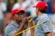 DUBLIN, OH - OCTOBER 04: Tiger Woods (L) and Matt Kuchar of the U.S. Team celebrate after a birdie on the fourth hole during the Day Two Foursome Matches at the Muirfield Village Golf Club on October 4, 2013 in Dublin, Ohio. (Photo by Matt Sullivan/Get