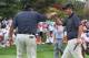 DUBLIN, OH - OCTOBER 04: Angel Cabrera of Argentina and Marc Leishman of Australia and the International Team celebrate on the fifth hole during the Day Two Foursome Matches at the Muirfield Village Golf Club on October 4, 2013 in Dublin, Ohio. (Photo