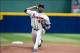Sep 29, 2013; Atlanta, GA, USA; Atlanta Braves starting pitcher Julio Teheran (49) pitches against the Philadelphia Phillies during the first inning at Turner Field. Mandatory Credit: Kevin Liles-USA TODAY Sports