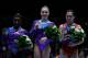ANTWERPEN, BELGIUM - OCTOBER 05: (L-R) Simone Biles (Silver) and McKayla Maroney (Gold) both of USA and Hong Un Jong of North Korea pose with their medals after the Vault Final on Day Six of the Artistic Gymnastics World Championships Belgium 2013 held