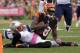 Oct 6, 2013; Cincinnati, OH, USA; Cincinnati Bengals wide receiver A.J. Green (18) is tackled by New England Patriots cornerback Aqib Talib (31) at Paul Brown Stadium. Cincinnati defeated New England 13-6. Mandatory Credit: Mark Zerof-USA TODAY Sports