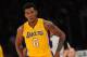 LOS ANGELES, CA - OCTOBER 6: Nick Young #0 of the Los Angeles Lakers celebrates during a game against the Denver Nuggets at STAPLES Center on October 10, 2013 at in Los Angeles, California. NOTE TO USER: User expressly acknowledges and agrees that, by dow
