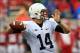 Oct 5, 2013; Bloomington, IN, USA; Penn State Nittany Lions quarterback Christian Hackenberg (14) passes the ball against the Indiana Hoosiers at Memorial Stadium. Mandatory Credit: Pat Lovell-USA TODAY Sports