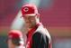 CINCINNATI, OH - OCTOBER 10: Scott Rolen #27 of the Cincinnati Reds waits to bat during batting practice before Game Four of the National League Division Series against the San Francisco Giants at Great American Ball Park on October 10, 2012 in Cincinnati