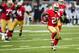 ST. LOUIS, MO - SEPTEMBER 26: Frank Gore #21 of the San Francisco 49ers runs for a touchdown against the St. Louis Rams at the Edward Jones Dome on September 26, 2013 in St. Louis, Missouri. (Photo by Michael Thomas/Getty Images)