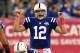 Oct 6, 2013; Indianapolis, IN, USA; Indianapolis Colts quarterback Andrew Luck (12) during the second half of the game against the Seattle Seahawks at Lucas Oil Stadium. The Colts won 34-28. Mandatory Credit: Pat Lovell-USA TODAY Sports