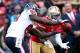 SAN FRANCISCO, CA - OCTOBER 06: Tramaine Brock #26 of the San Francisco 49ers intercepts a pass to score a touchdown against Matt Schaub #8 of the Houston Texans in the first quarter during their game at Candlestick Park on October 6, 2013 in San Francis