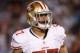 SAN DIEGO, CA - AUGUST 29: Michael Wilhoite #57 of the San Francisco 49ers reacts to his interception against the San Diego Chargers during the second quarter of a preseason game at Qualcomm Stadium on August 29, 2013 in San Diego, California. (Photo by