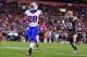Oct 3, 2013; Cleveland, OH, USA; Buffalo Bills running back C.J. Spiller (28) rushes the ball into the end zone for a touchdown during the third quarter against the Cleveland Browns at FirstEnergy Stadium. Mandatory Credit: Andrew Weber-USA TODAY Sports